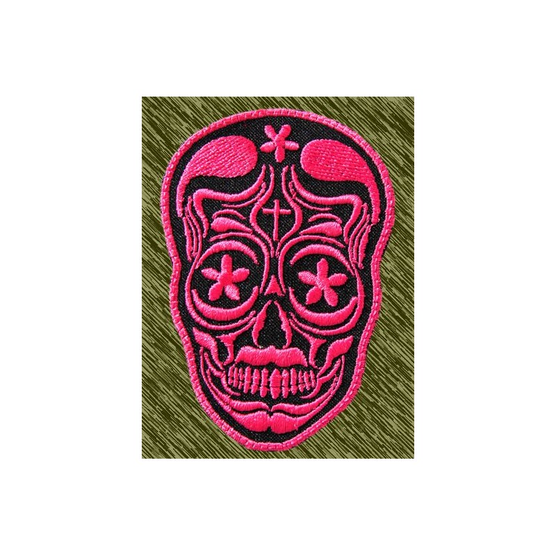 Parche Bordado Calavera Mexicana Rosa Custom