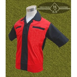 Camisa bolos, roja, mangas negras