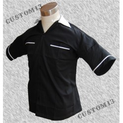 Camisa bolos, negra con cuello blanco