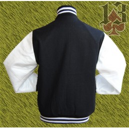 Chaqueta universitario USA negra, mangas de piel