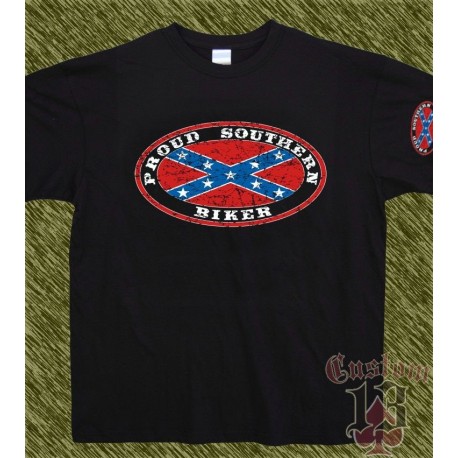 Camiseta negra, proud southern biker, ovalado