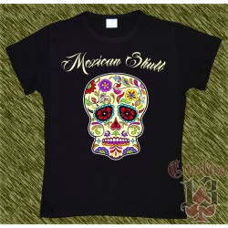 Camiseta negra de mujer, Mexican Skull 02