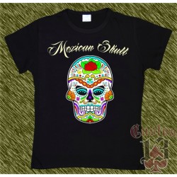 Camiseta negra de mujer, Mexican Skull 03