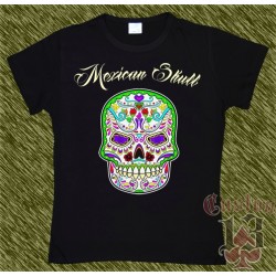 Camiseta negra de mujer, Mexican Skull 05