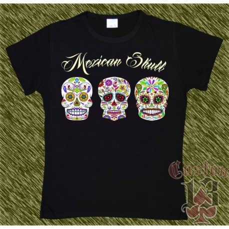 Camiseta negra de mujer, Mexican Skull x 3