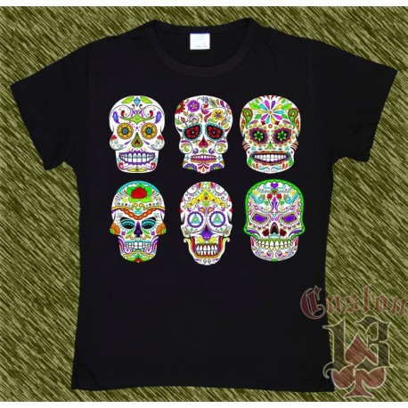 Camiseta negra de mujer, Mexican Skull x 6