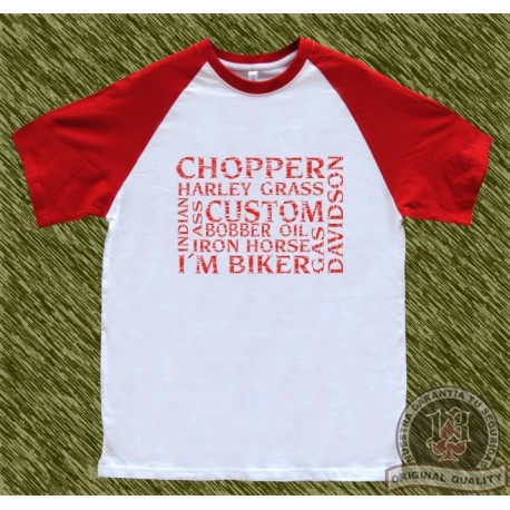 camiseta beisbol, palabras biker, rojo