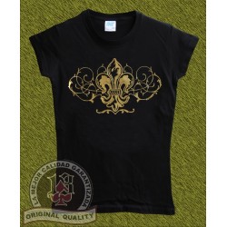 Camiseta de mujer, flor de lis dorada