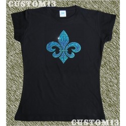 Camiseta pedrería mujer, Flor de Lis azul