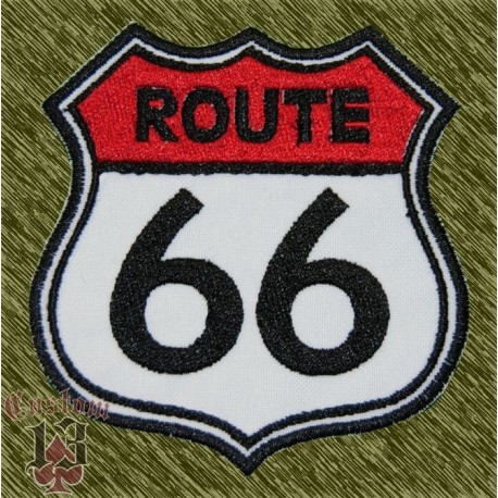 Parche bordado, route 66 rojo y blanco