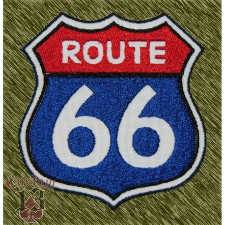 Parche bordado, route 66 rojo y azul