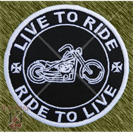 Parche bordado, live to ride, redondo