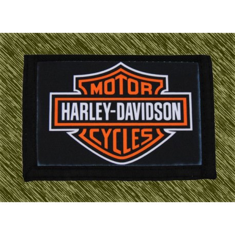 cartera nylon con cadena, harley logo naranja