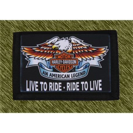 cartera nylon con cadena, harley, live to ride ride to live