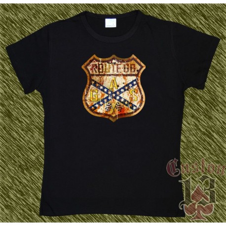 Camiseta negra de mujer, route 66, gas southern