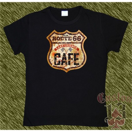 Camiseta negra de mujer, route 66, cafe