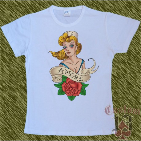 Camiseta blanca de mujer, amore