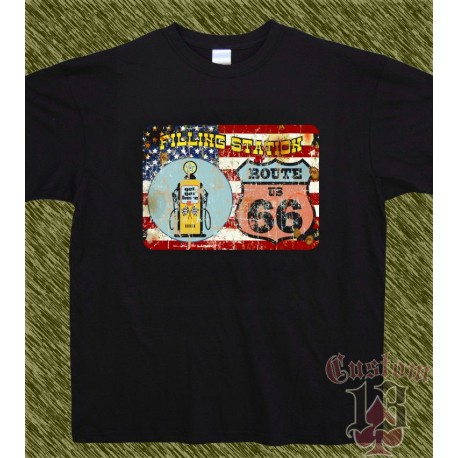 Camiseta negra, route 66, filling station