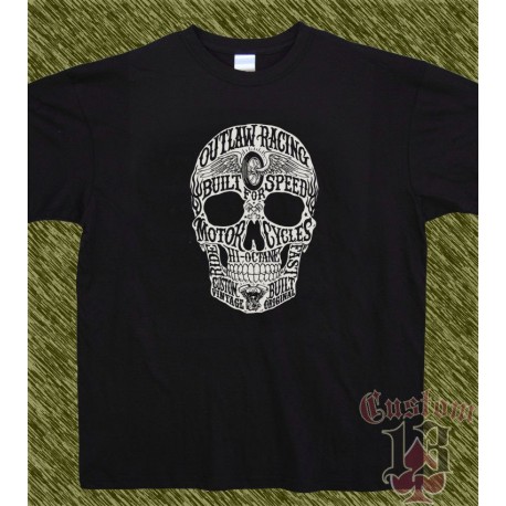 Camiseta negra, calavera outlaw racing