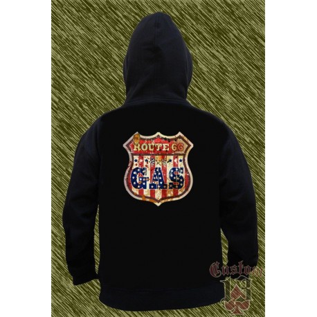 Sudadera con capucha, route 66 gas con banderas