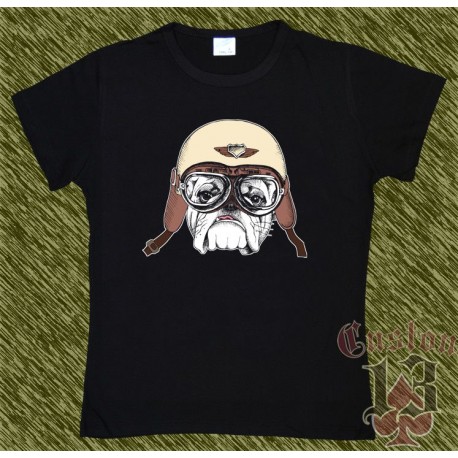 Camiseta negra de mujer, perro biker 1