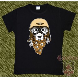 Camiseta negra de mujer, perro biker 2