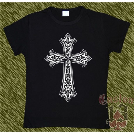 Camiseta negra de mujer, cruz celta 02