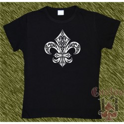 Camiseta negra de mujer, flor de lis 01