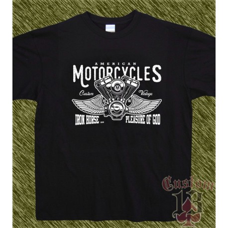 Camiseta negra, iron horse, pleasure of god