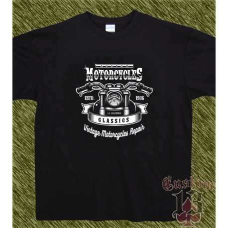 Camiseta negra, vintage motorcycles repair