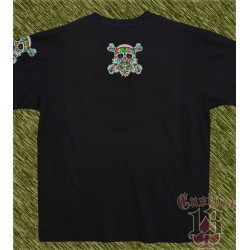 Camiseta negra, calavera love peace