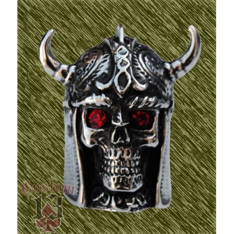 Anillo de acero calavera con casco ojos rojos