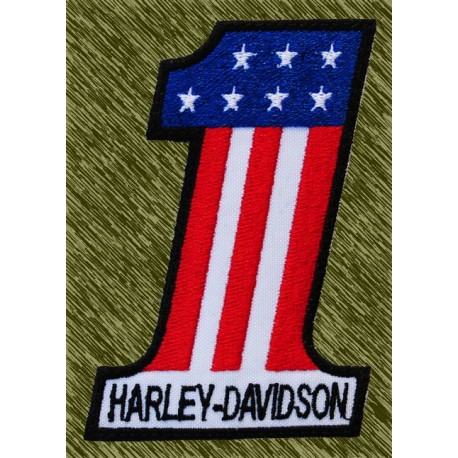 Parche bordado, 1 harley bandera fondo blanco