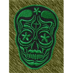 Parche bordado, calavera mexicana verde