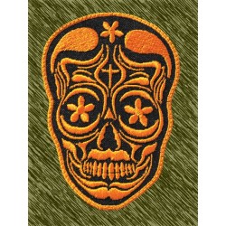 Parche bordado, calavera mexicana naranja