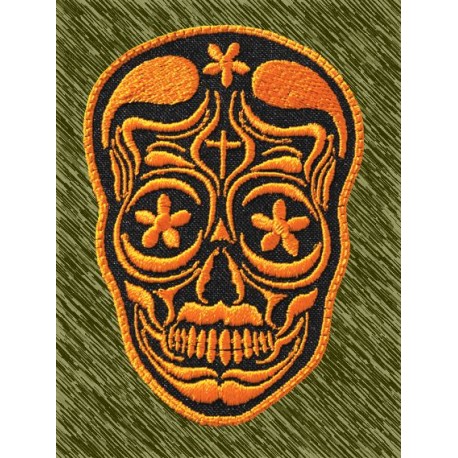 Parche bordado, calavera mexicana naranja