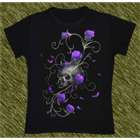 Camiseta Dark13 mujer, calavera de las rosas