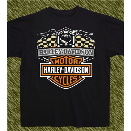 Camiseta negra, harley bandera