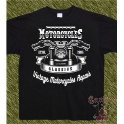 Camiseta negra, custom motorcycles