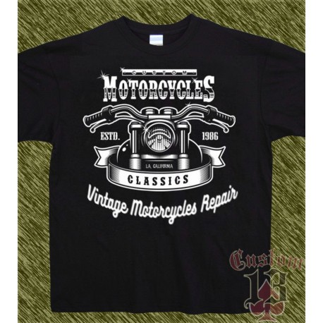 Camiseta negra, custom motorcycles