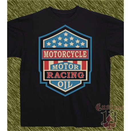 Camiseta negra, motor racing oil