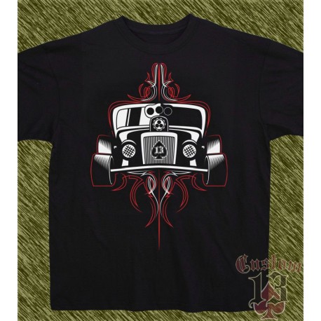 Camiseta negra, hot rod pinstripping