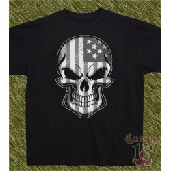 Camiseta negra, USA skull, blanco y negro