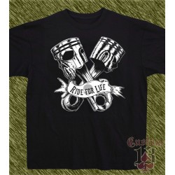 Camiseta negra, pistons, ride for life