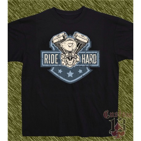 Camiseta negra, ride hard motor