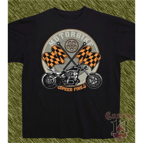 Camiseta negra, motorbke, speed fire