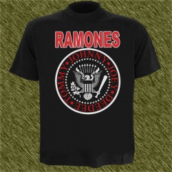 Camiseta negra, Ramones, logo rojo y blanco