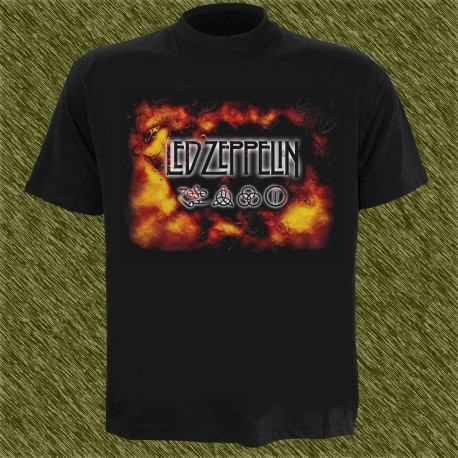 Camiseta negra, led zeppelin, llamas