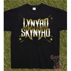 Camiseta negra, lynyrd skynyrd, logo dorado