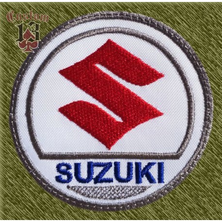 parche bordado, suzuki redondo blanco